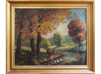 Vintage Impressionist Oil On Canvas 'Autumn Forest' Signed Clarence Miller