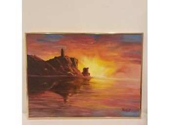 Sunset Landscape Oil Painting Signed Custom Framed
