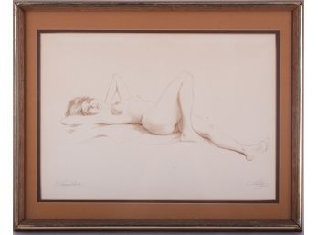 Vintage Sketch Pencil On Paper 'Reclining Nude'