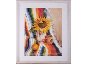 Vintage Modernist Watercolor On Paper 'Sunflower'