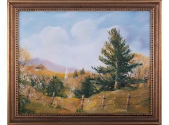 Vintage Impressionist OIl On Canvas 'Landscape With Pine Tree'