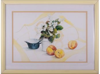 Vintage Still Life Watercolor On Paper 'Peaches'