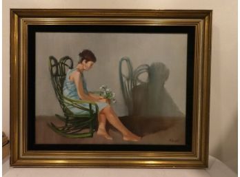 Oil Painting Woman Sitting On Chair Framed Art