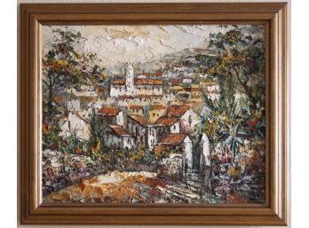Vintage Post Impresionist Oil On Canvas 'Village Scene' Signed J. Casamada