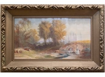 Antique Watercolor On Paper 'Country Landscape' Signed Franz Alt 1874