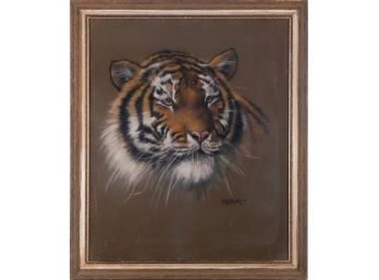 Early 20th Century Realist Pastel On Paper 'Head Of Tiger'
