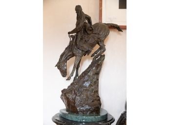 Large Bronze Sculpture Of Indian Horse RIder Signed Frederick Remington