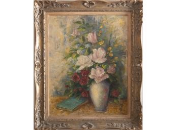 Early 20th Century Still Life Oil On Canvas 'Flowers In Vase' Signed Le Pho