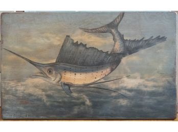 Early 20th Century Oil On Wood Panel Of Sailfish