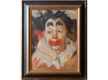 Mid Century Modernist Original Oil Painting Of A Clown Signed Walt Kuhn