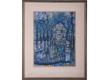 58 Dated Modernist Watercolor On Paper 'Paris Luxemburg Garden'