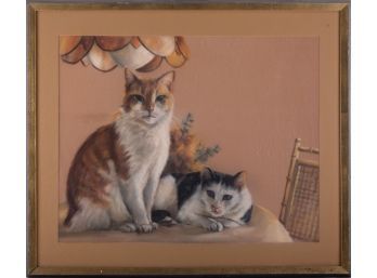 Early 20th Century Impressionist Pastel On Paper 'Two Cats'
