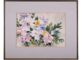 1975 Impressionist Watercolor On Paper 'White Flowers'