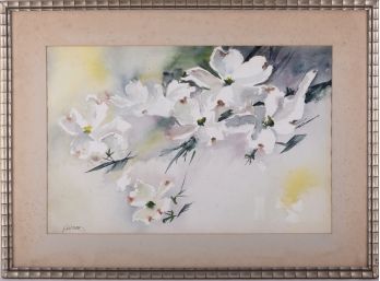 Early 20th C. Impressionist Watercolor On Paper 'White Flowers'