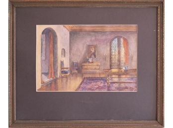 Early 20th Century Impressionist Watercolor Of Interior Scene Signed Walter Gay