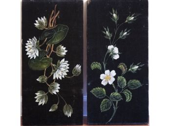 A Pair Of Vintage Oil Painting On Velvet Still Life Flowers