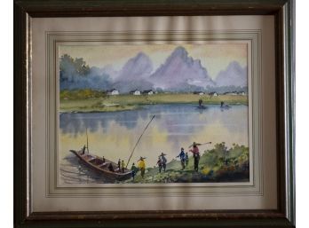 Vintage Impressionist Watercolor On Paper Signed De-Jinn Shiy