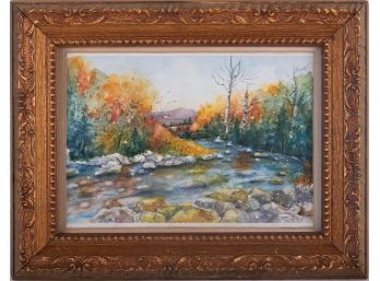 Vintage Impressionist Watercolor On Paper 'Autumn Forest'