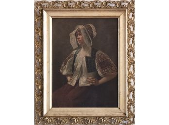 Antique Naturalist Oil Painting Of A Girl Signed J. Lepage With Info On Verso