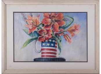 Early 20th C. Impressionist Pastel On Paper 'Flowers In Cup'