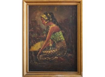 Large Mid Century Oil Painting On Canvas Signed W. G. Hofker, Bali