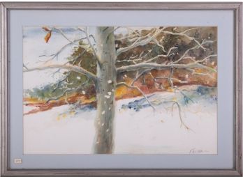 Vintage Impressionist Watercolor On Paper 'Trees In Winter'