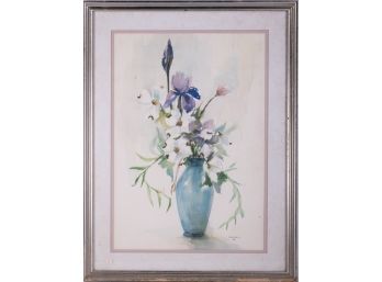 1956 Impressionist Watercolor On Paper 'Flowers In Vase'