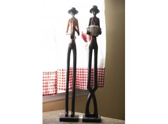 A Pair Of Vintage Wood Statues Of Jazz Players