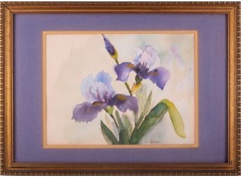 Vintage Impressionist Watercolor On Paper 'Iris'