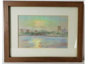 1981 Pastel 'The Jersey Palisades - Sunset' Signed Charles Grossman
