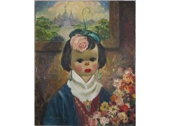 Early 20th Century Modernist Portrait Of Little Girl Oil On Canvas