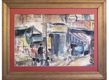 Mid Century Modernist Watercolor Of City Street Scene Signed Alston 56