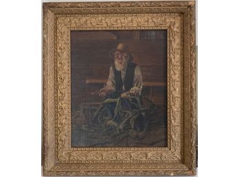 Antique Portrait Original Oil Painting Portrait Of Old Man Signed T. W. Wood 1880