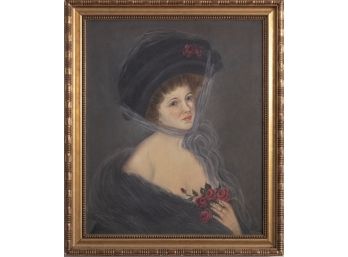 Early 20th Century Naive Style Oil On Canvas 'Portrait Of Lady' Signed S. Rose