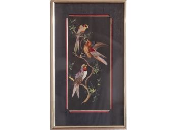 Vintage Oriental Chinese Collage/Mix Media Of Birds And Flowers