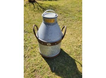 Galvanized Milk Container With Brass Accents
