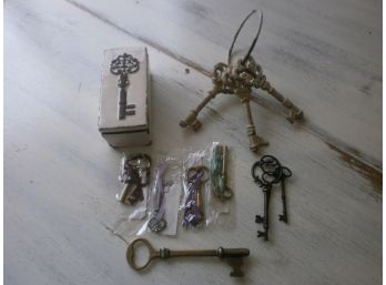 Vintage Look Keys And Ceramic Box Lot