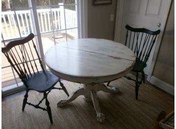 Vintage Pedestal Table And 2 Windsor Back Chairs