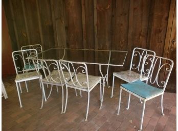 Glass And Wrought Iron Table With 6 Chairs