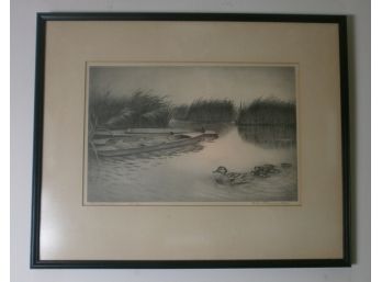 Pencil And Charcoal Artwork Of Duck And Boats