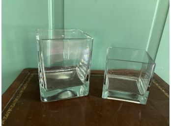 2 Square Heavy Glass Vases