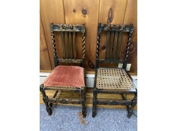 2 Matching Caned And Carved Chairs