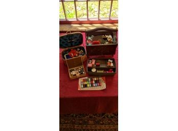 Vintage Sewing Boxes And Thread Lot