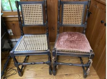 Pair Of Wooden Carved And Caned Chairs