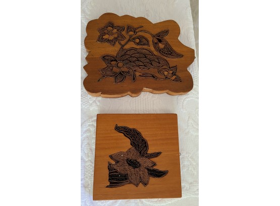 Wooden Wall Plaques With Inlaid Copper Designs