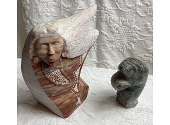 Hand Carved Native American And Seal Statues