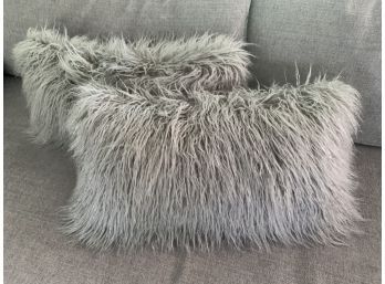 Two Decorative Fuzzy Gray Throw Pillows