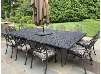 Fortunoff Large Outdoor Patio Dining Table, 10 Chairs, Umbrella