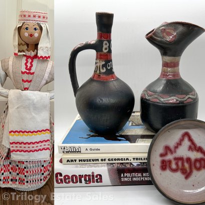 Georgian Pottery & Decorative 20' Doll In Traditional Garb