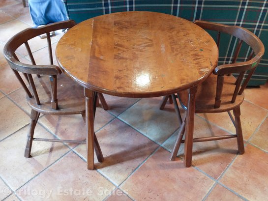 Children’s Round Wooden Table With Two Chairs